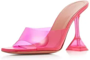 Vertundy Women's Clear Heeled Sandals Transparent Square Toe Mules Martini Stilettos Heels High Slip on Slipper