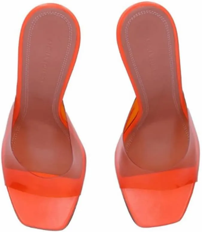 Vertundy Women's Clear Heeled Sandals Transparent Square Toe Mules Martini Stilettos Heels High Slip on Slipper