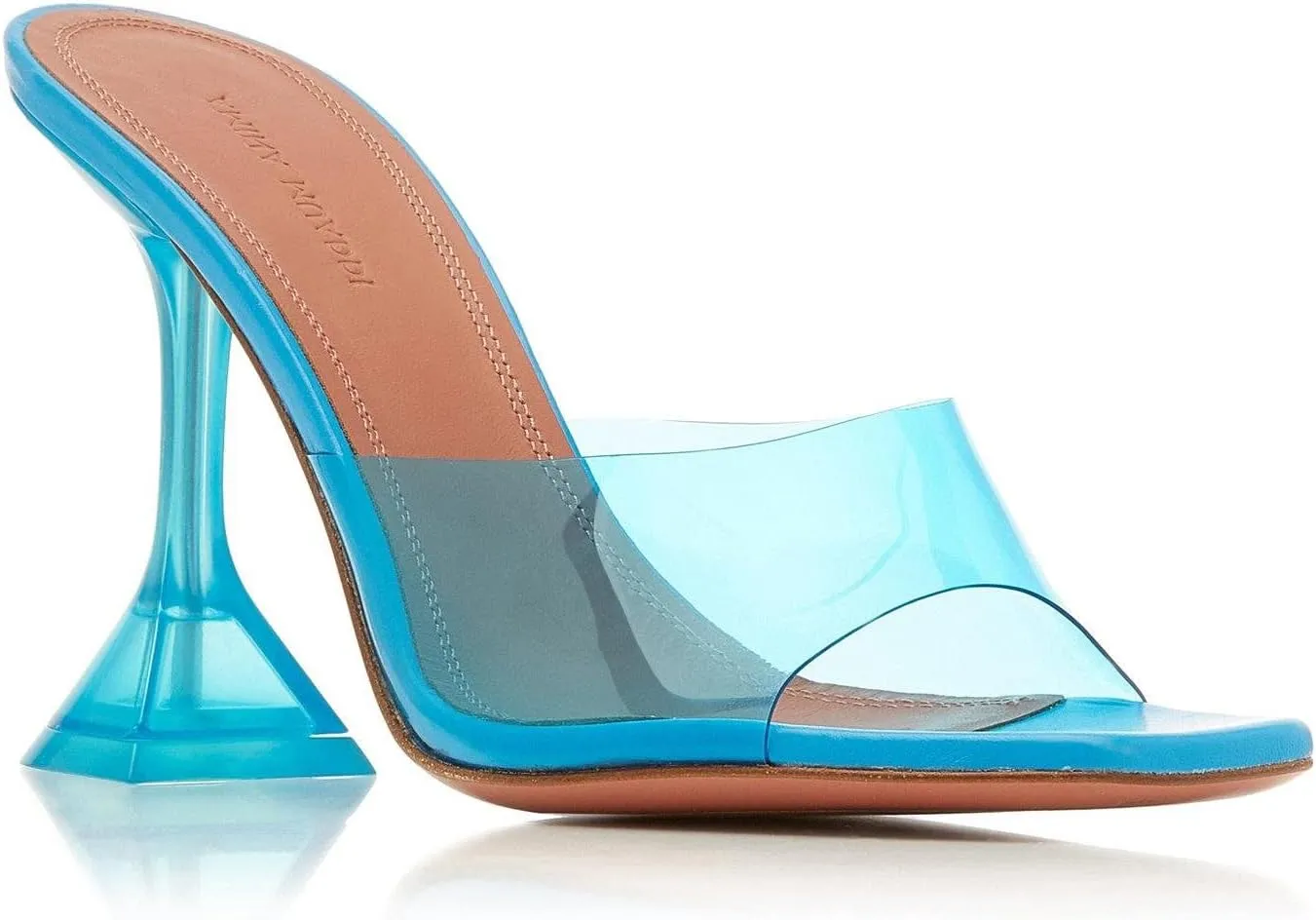 Vertundy Women's Clear Heeled Sandals Transparent Square Toe Mules Martini Stilettos Heels High Slip on Slipper