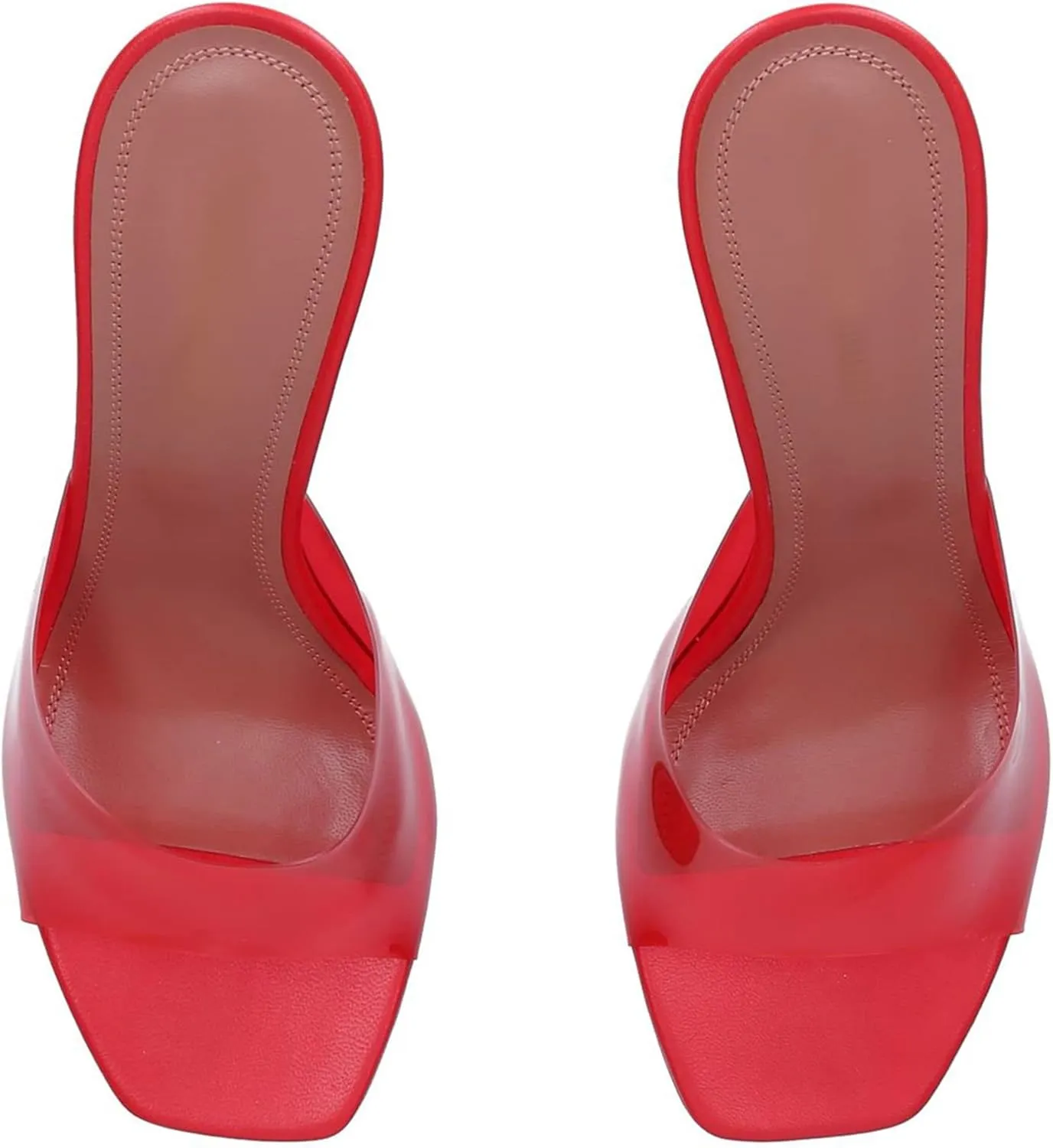 Vertundy Women's Clear Heeled Sandals Transparent Square Toe Mules Martini Stilettos Heels High Slip on Slipper