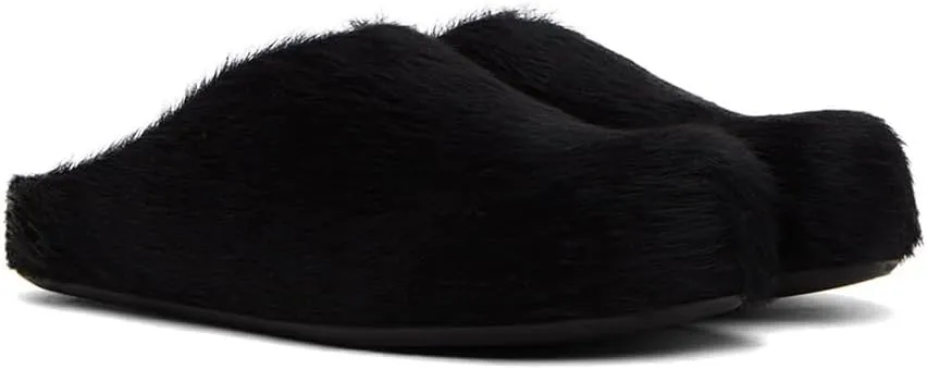 Vertundy Women's Fur Mules Slip On Real Fur Slides Flat Round Toe Platform Fuzzy Clogs Shoes