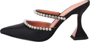 VETASTE Women's Pointed Toe Strappy Heels Crystal Satin Heeled Mules Wedding Party Shoes