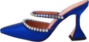 VETASTE Women's Pointed Toe Strappy Heels Crystal Satin Heeled Mules Wedding Party Shoes