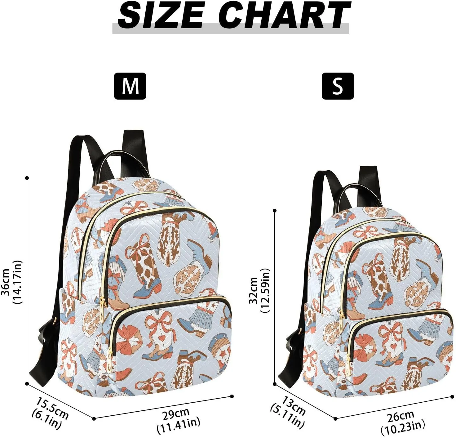 VIGTRO Women Fashion Backpack Quilted Mini Purse Blue West Cowboy Boots, Lightweight Travel Casual Shoulder Backpack with Adjustable Straps Size S
