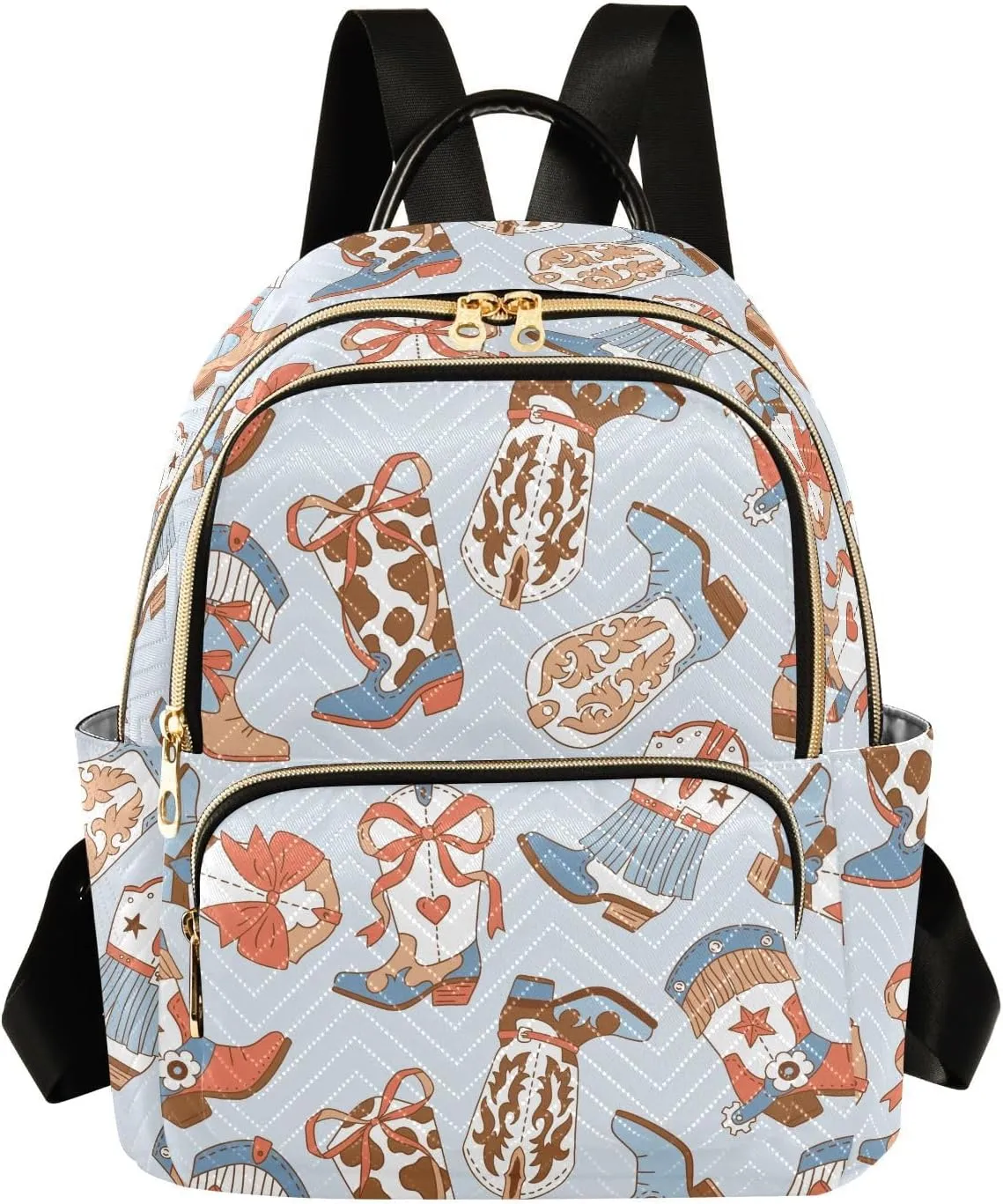 VIGTRO Women Fashion Backpack Quilted Mini Purse Blue West Cowboy Boots, Lightweight Travel Casual Shoulder Backpack with Adjustable Straps Size S