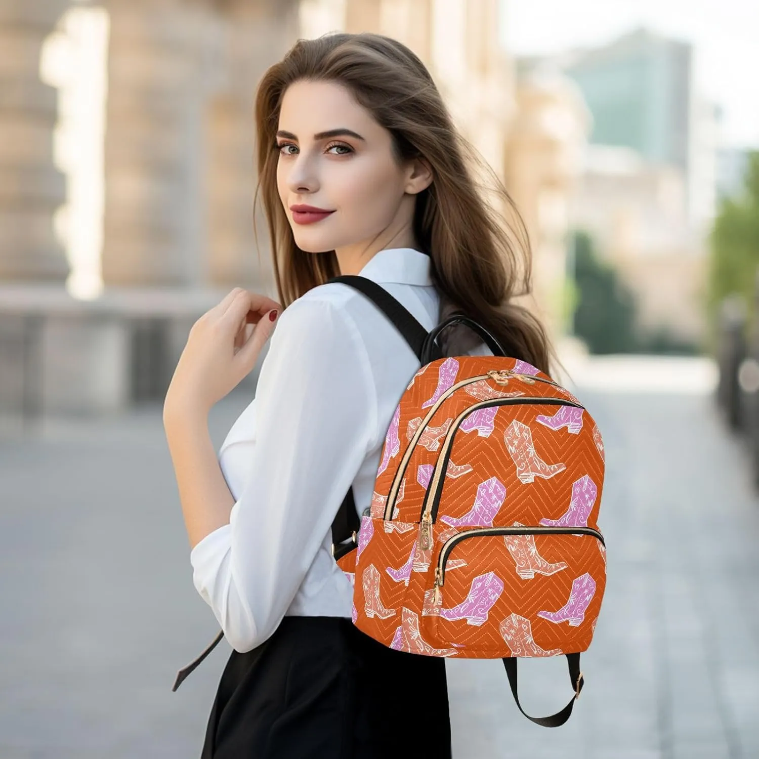 VIGTRO Women Fashion Backpack Quilted Mini Purse Bohemia West Boots, Lightweight Travel Casual Shoulder Backpack with Adjustable Straps Size S
