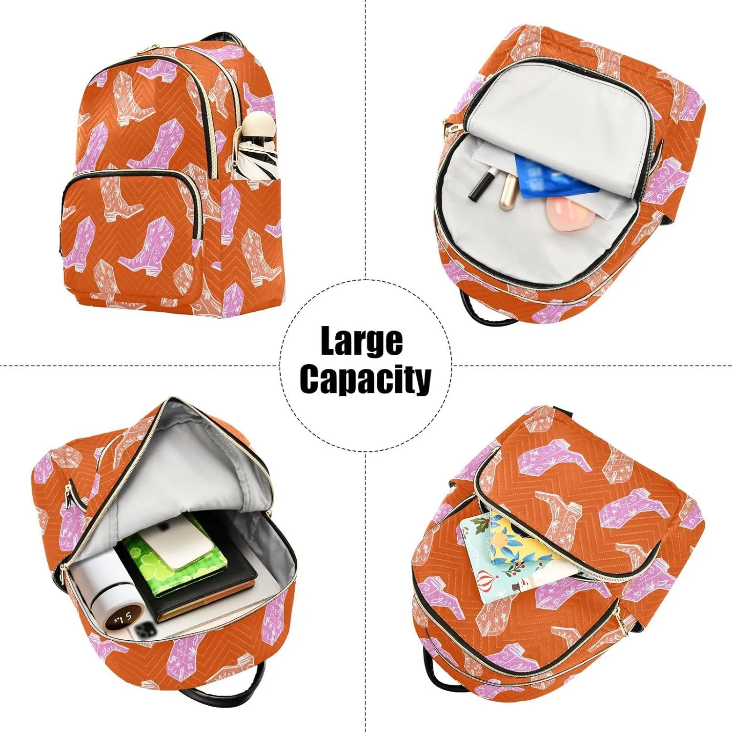 VIGTRO Women Fashion Backpack Quilted Mini Purse Bohemia West Boots, Lightweight Travel Casual Shoulder Backpack with Adjustable Straps Size S