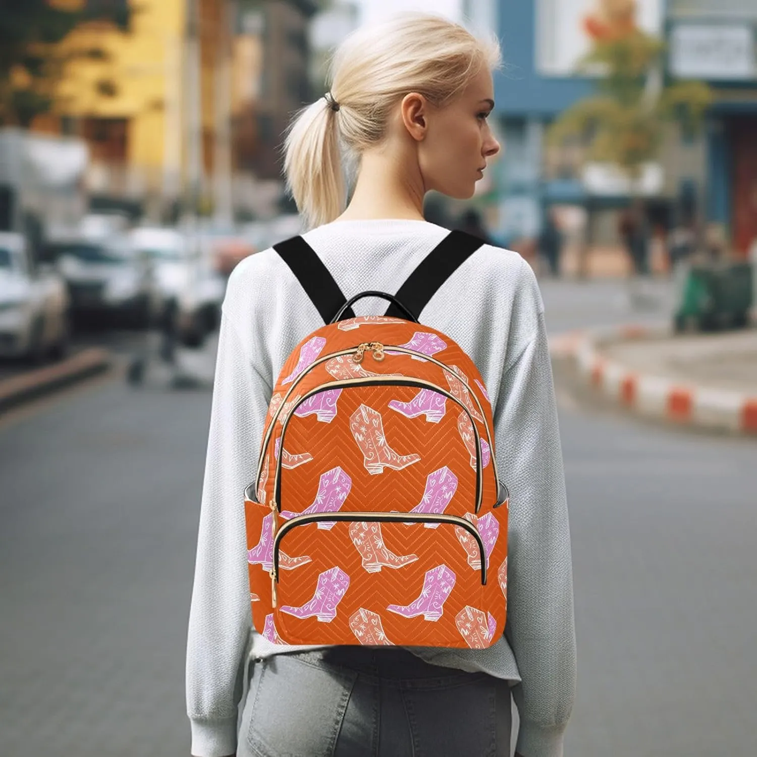 VIGTRO Women Fashion Backpack Quilted Mini Purse Bohemia West Boots, Lightweight Travel Casual Shoulder Backpack with Adjustable Straps Size S