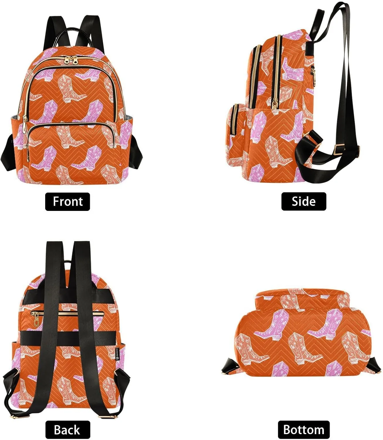 VIGTRO Women Fashion Backpack Quilted Mini Purse Bohemia West Boots, Lightweight Travel Casual Shoulder Backpack with Adjustable Straps Size S