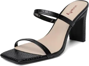 vivianly Womens Chunky Heels 3.15 Inch Square Toe Heeled Sandals Slip On Block Heels Sandals Two Strap Heeled Mules