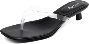 vivianly Women's Flip Flops Kitten Heel Sandals Backless Slippers Stiletto Heel Pinch toe Sandals Slip on Slides Mules