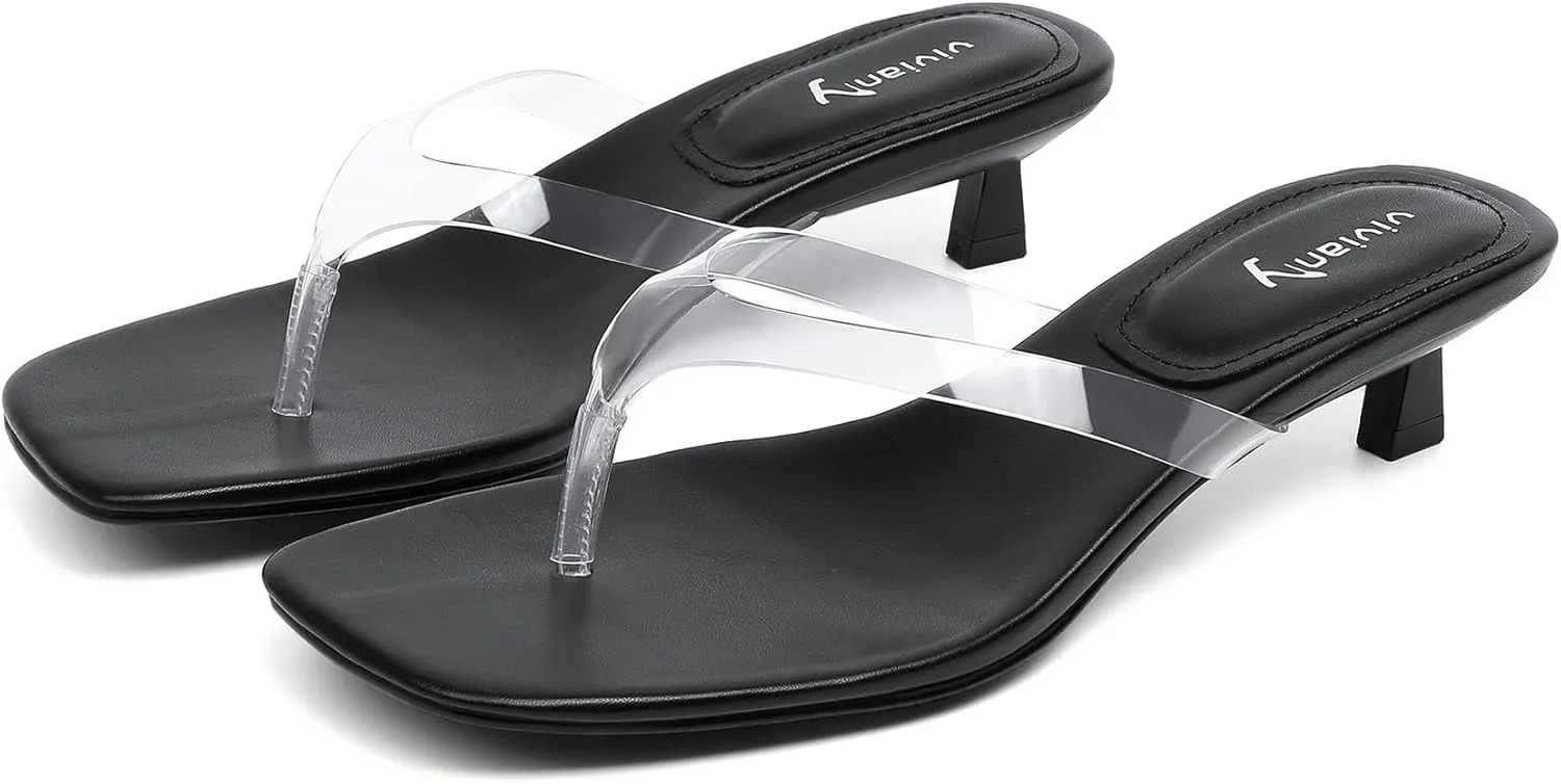 vivianly Women's Flip Flops Kitten Heel Sandals Backless Slippers Stiletto Heel Pinch toe Sandals Slip on Slides Mules
