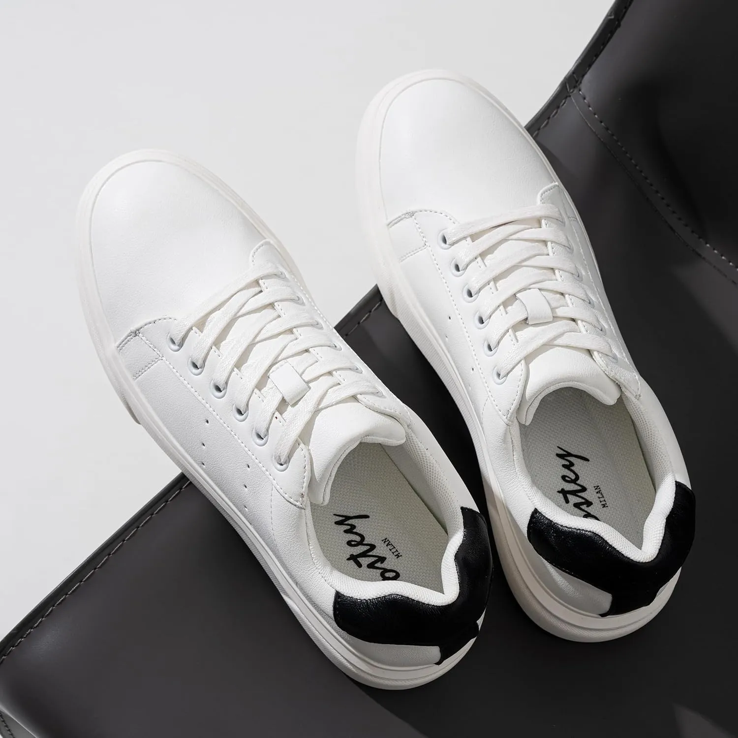 Vostey Men's Fashion Sneakers Leather White Shoes for Men Comfortable Mens Casual Shoes