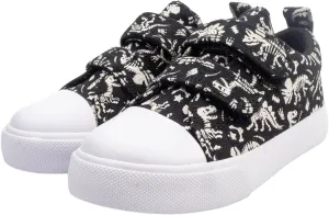 waddle wonder Toddler Low Top Double Strap Canvas Shoes with Dinosaur Print for Boys & Girls, Hook and Loop Laceless Lightweight Flat Sneaker