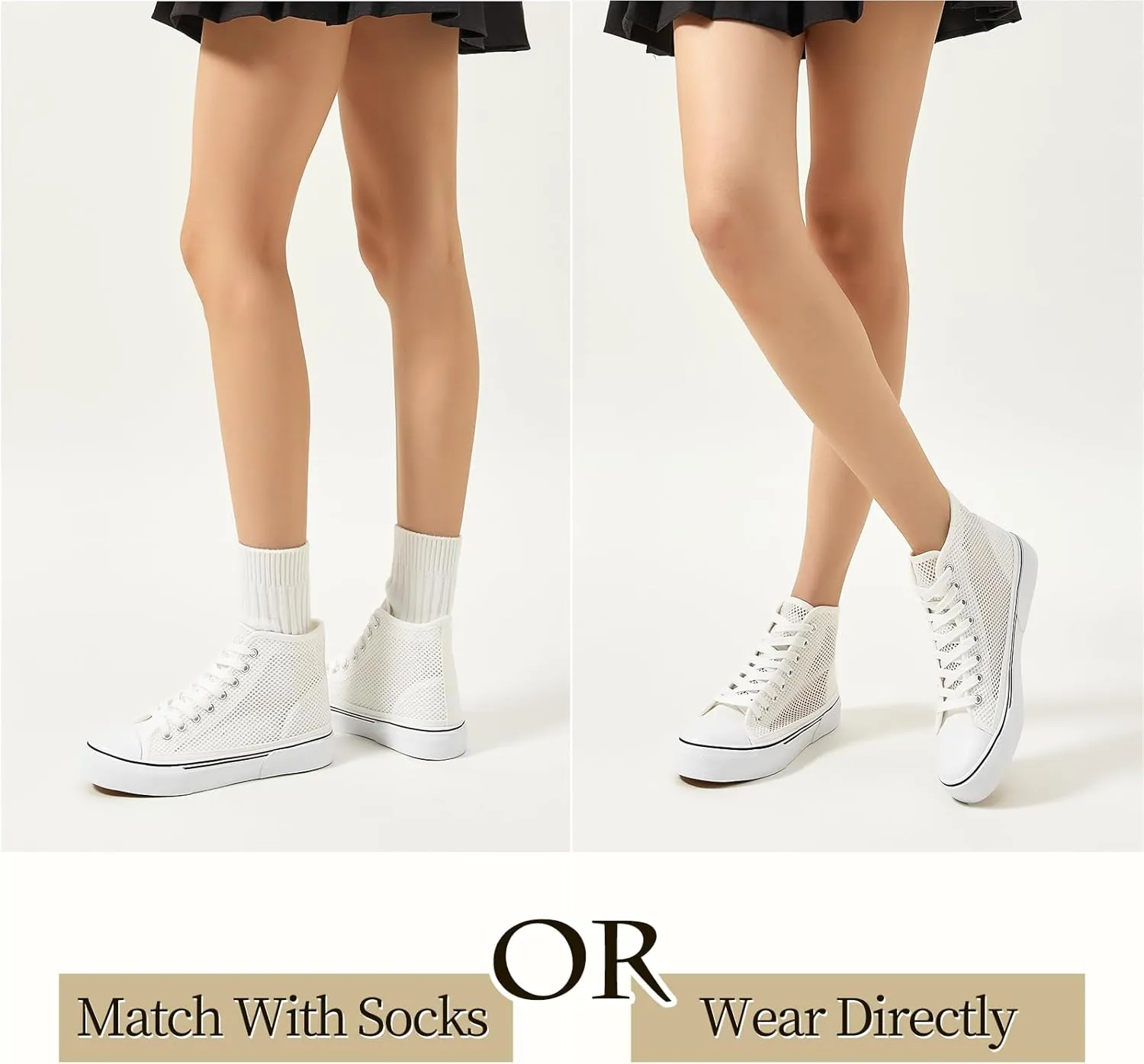 Waluzs High Top Sneakers for Women High Tops White Tennis Shoes Women's Summer Mesh Shoes Fashion Canvas Sneakers