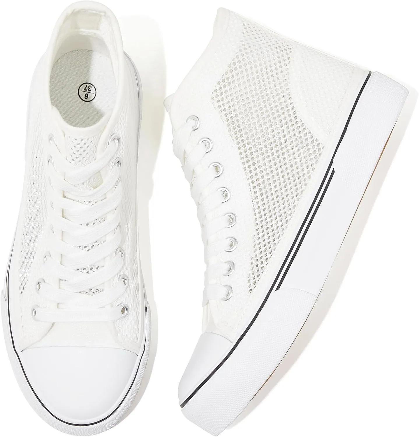 Waluzs High Top Sneakers for Women High Tops White Tennis Shoes Women's Summer Mesh Shoes Fashion Canvas Sneakers