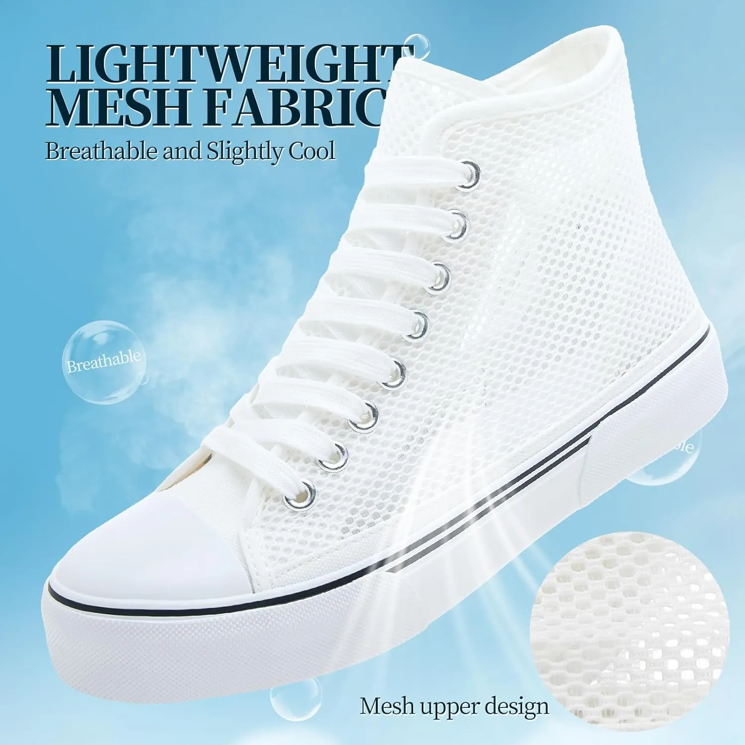 Waluzs High Top Sneakers for Women High Tops White Tennis Shoes Women's Summer Mesh Shoes Fashion Canvas Sneakers