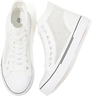 Waluzs High Top Sneakers for Women High Tops White Tennis Shoes Women's Summer Mesh Shoes Fashion Canvas Sneakers