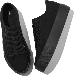 Waluzs Platform Sneakers for Women Low Top Platform Shoes Lace Up Womens Canvas Shoes Breathable White Tennis Shoes
