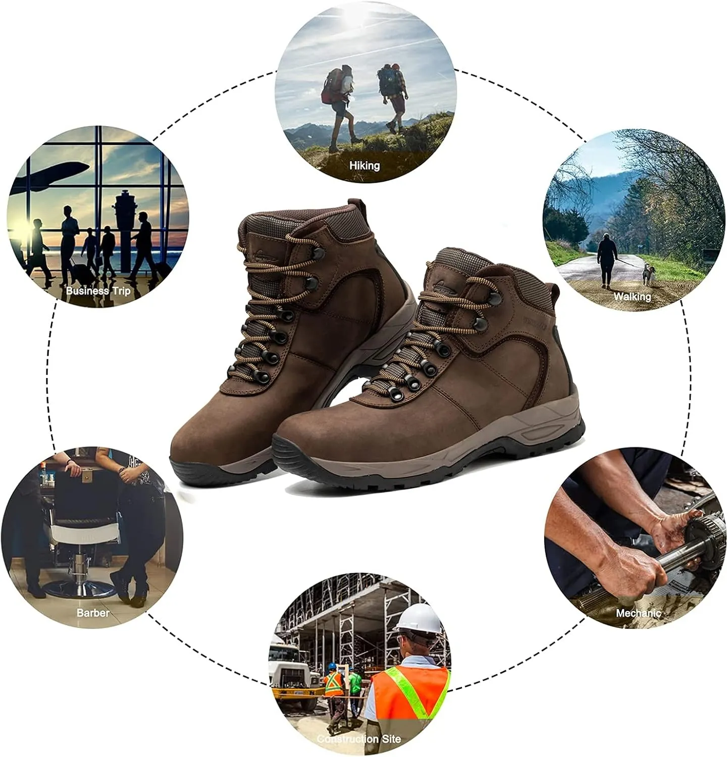 Waterproof Hiking Boots for Men, 6" Comfortable Soft Toe Shoes Mid Non Slip Hiking Shoes Outdoor Travel Shoes Leather Hiking Backpack Boots