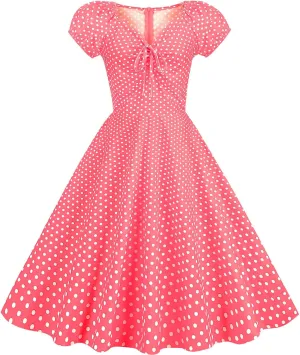 Wedding Guest Dresses for Women Vintage Short Sleeve Polka Audrey 1950s Retro Cocktail Dress Hepburn Prom Party Dress