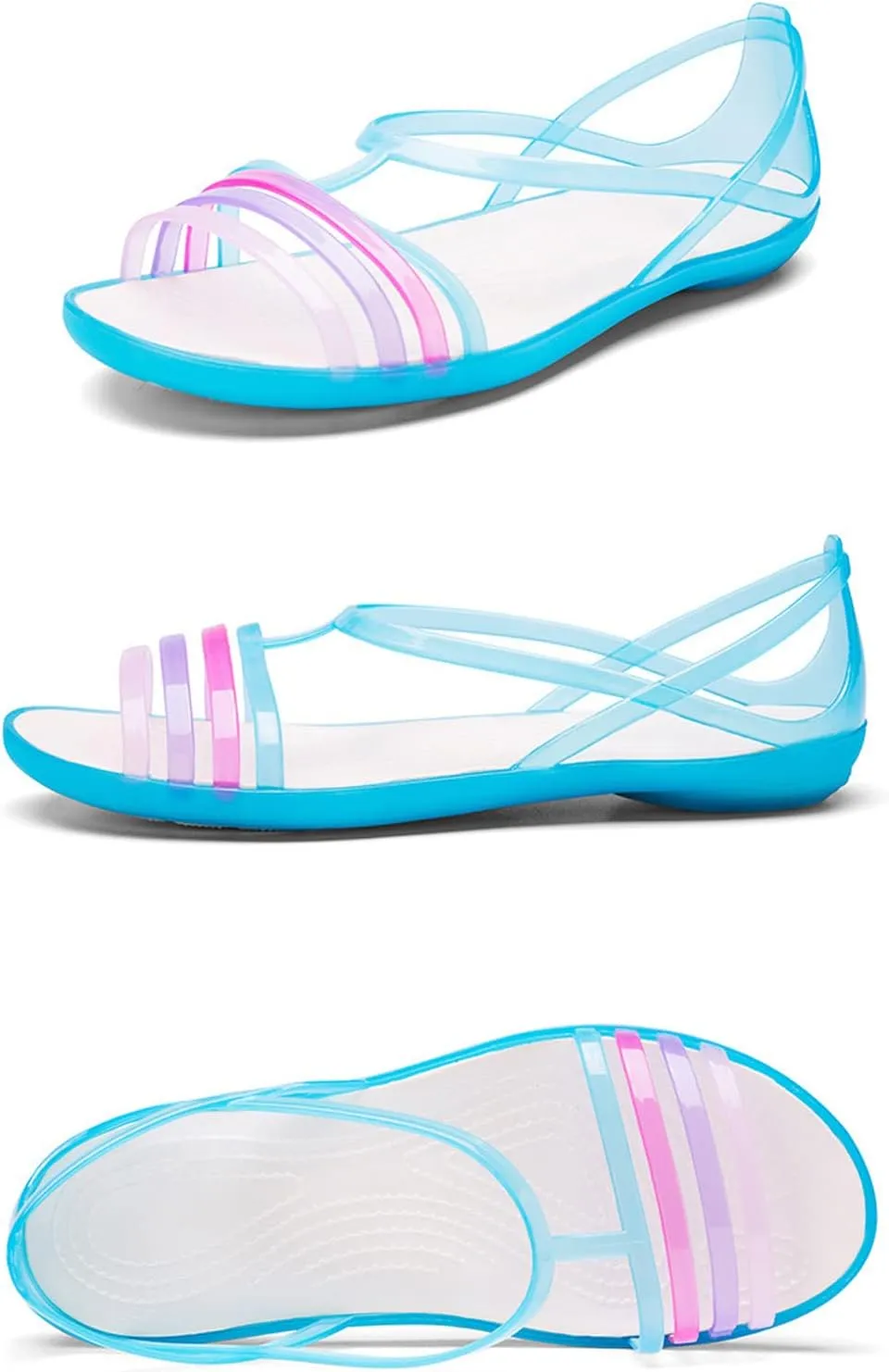 WENOREG Women's Colorful Neon Jelly Open Toe Sandals,Summer Fashion T-Strap Rainbow Gladiator Clear Beach Rain Shoes Flats Jellies Sandals