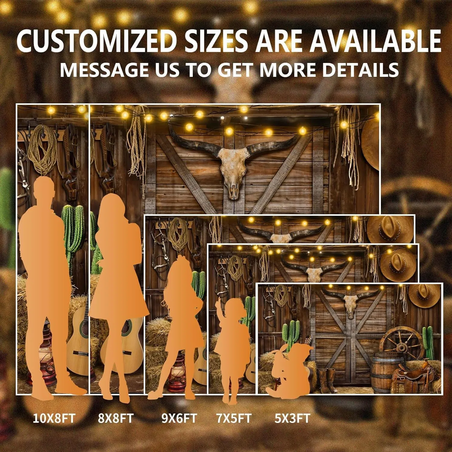 Western Cowboy Backdrop Banner, 8X6FT Wild West Rustic Wooden Barn House Photography Background for Western Party Decoration, Rodeo Backdrop for Kid Birthday Party, Reusable and Washable