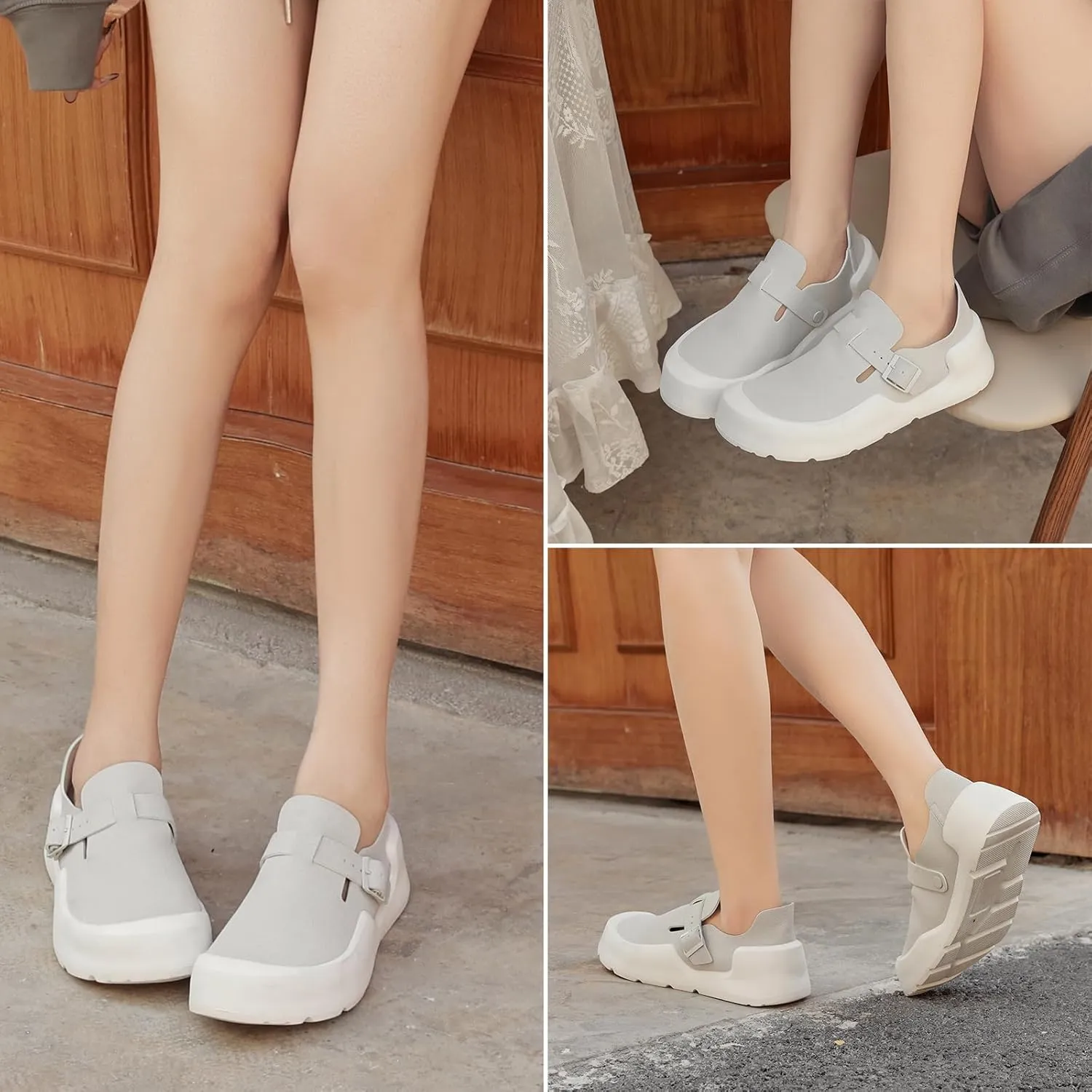 Wide Toe Box Shoes Women Clogs with Adjustable Buckle, Low-Top Platform Closed Toe Mules, Slip On Potato Loafers Shoes Sneakers Outdoor, Casual Armadillo Chef Sandals Arch Support