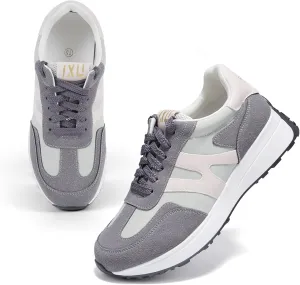 Wide Toe Box Shoes Women Wide Fashion Sneakers Comfortable Casual Walking Non-Slip Memory Foam Tennis Shoes Genuine Suede Sneakers