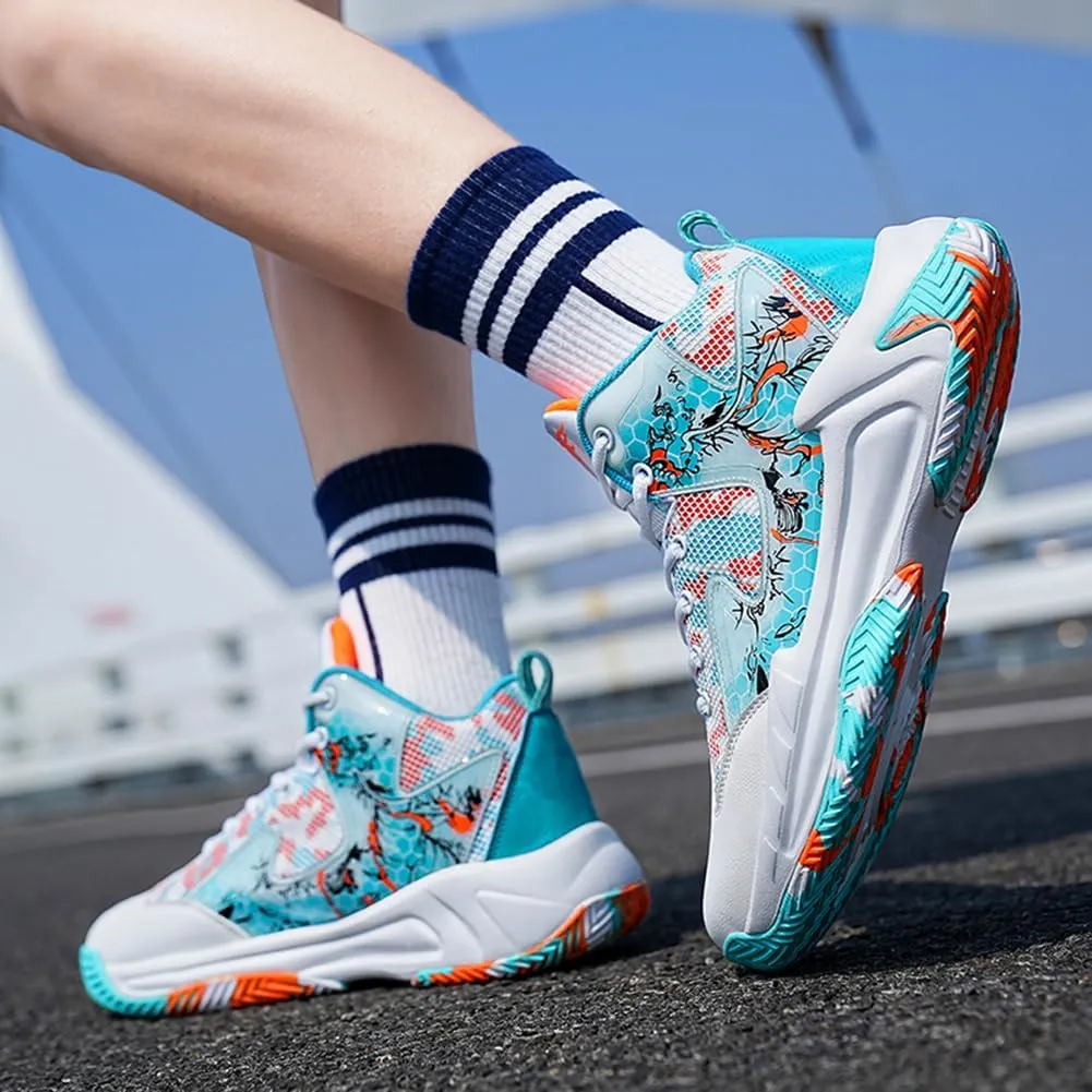 WILTENA Womens Mesh Breathable Basketball Shoes Mens Anti Slip Sneakers Unisex Fashion Running Sneakers Colorful Painting Sports Shoes