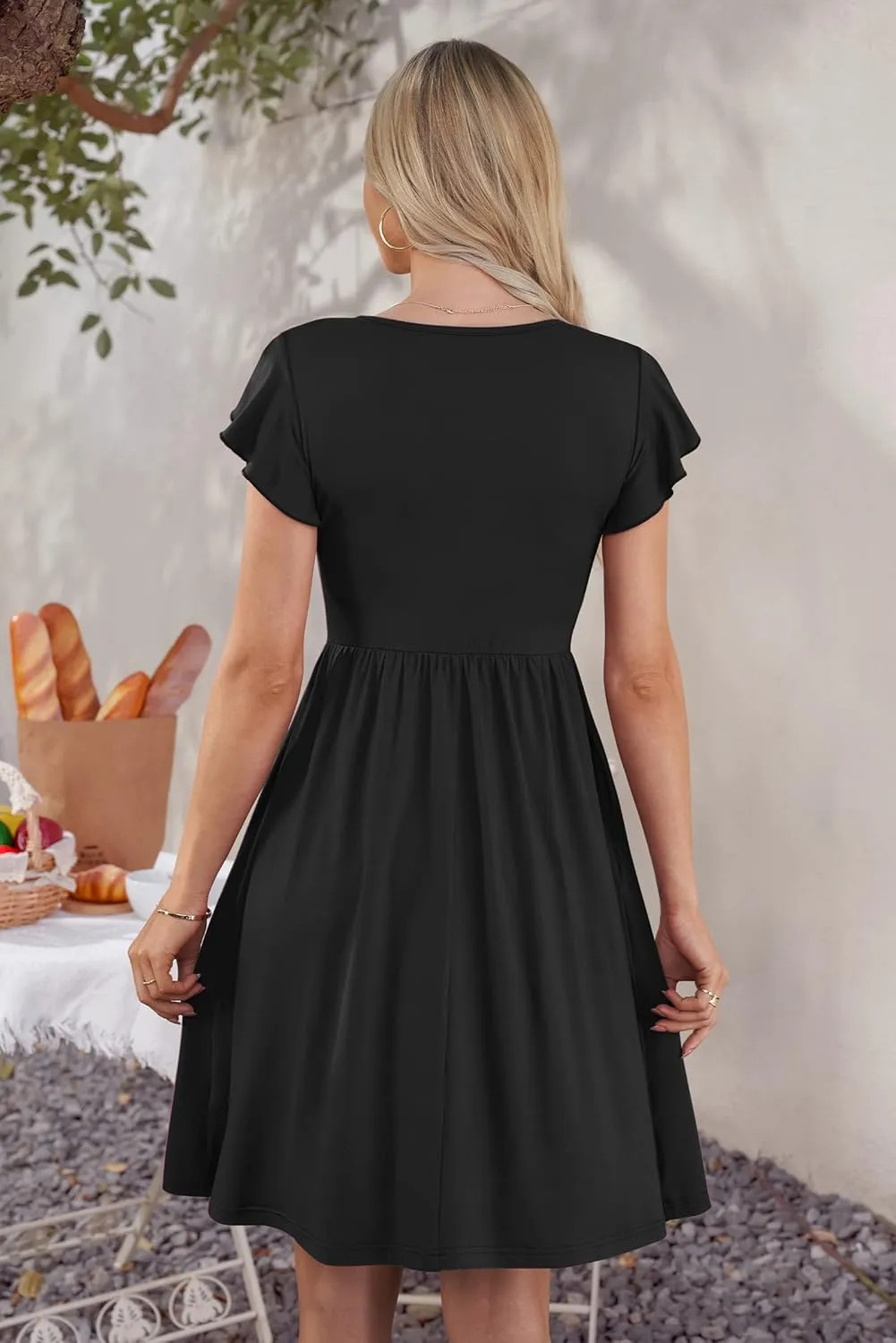 WNEEDU Women Summer Dresses Sleeveless Casual Loose Swing Button Down Midi Dress with Pockets