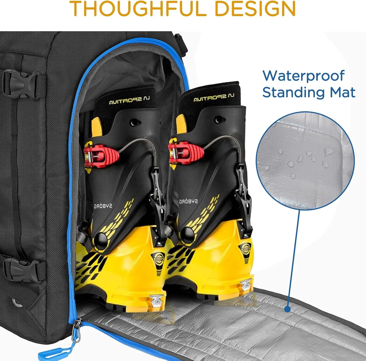 WOLT Ski Boot Bag Backpack 50L Snowboard Boot Bag for Travel for Snow Boots, Ski Helmet, Gloves, Goggles, Skiing Gear