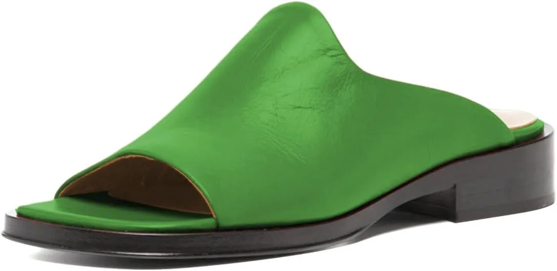Women Fashion Open Toe Flats Sandals Slip On Low Chunky Heel Mules Slippers Versatile Dress Party Shoes Size 4-16 US