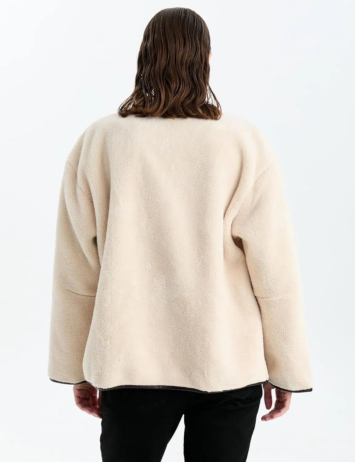 Women Faux Fur Jackets Loose Fit Fleece Long Sleeve Buttons Shaggy Winter Warm Outerwear Coats