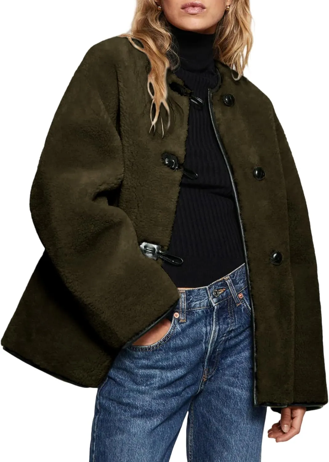 Women Faux Fur Jackets Loose Fit Fleece Long Sleeve Buttons Shaggy Winter Warm Outerwear Coats
