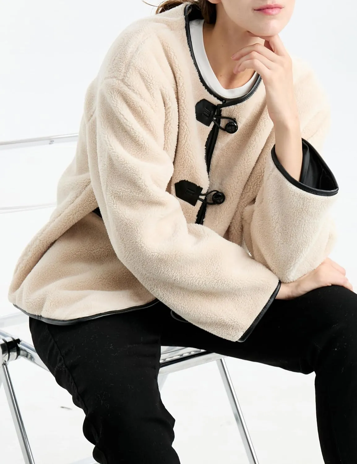 Women Faux Fur Jackets Loose Fit Fleece Long Sleeve Buttons Shaggy Winter Warm Outerwear Coats