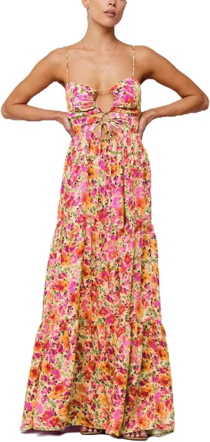 Women Floral Beach Maxi Dress Y2k Hollow Out Tie Front Twisted Spaghetti Strap Long Dress Vacation Outfits