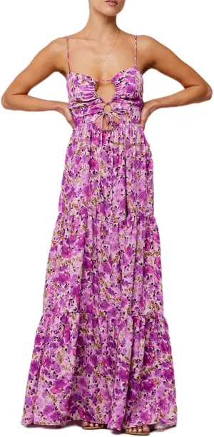 Women Floral Beach Maxi Dress Y2k Hollow Out Tie Front Twisted Spaghetti Strap Long Dress Vacation Outfits