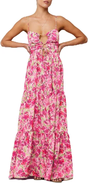 Women Floral Beach Maxi Dress Y2k Hollow Out Tie Front Twisted Spaghetti Strap Long Dress Vacation Outfits