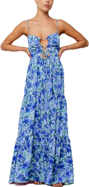 Women Floral Beach Maxi Dress Y2k Hollow Out Tie Front Twisted Spaghetti Strap Long Dress Vacation Outfits