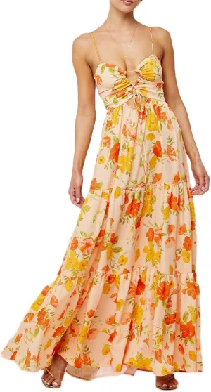 Women Floral Beach Maxi Dress Y2k Hollow Out Tie Front Twisted Spaghetti Strap Long Dress Vacation Outfits
