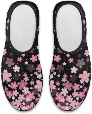 Women Low-Cut Shoes No Laces Floral Print Loafers Breathable and Non-Slip Lightweight Slip-On Casual Shoe Black Sole Size 5.5-11.5