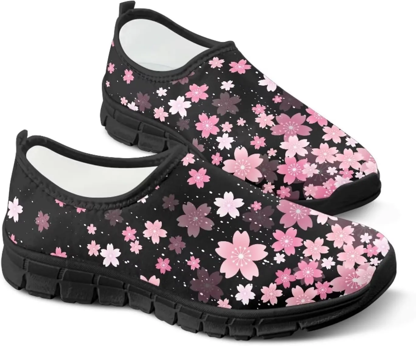 Women Low-Cut Shoes No Laces Floral Print Loafers Breathable and Non-Slip Lightweight Slip-On Casual Shoe Black Sole Size 5.5-11.5