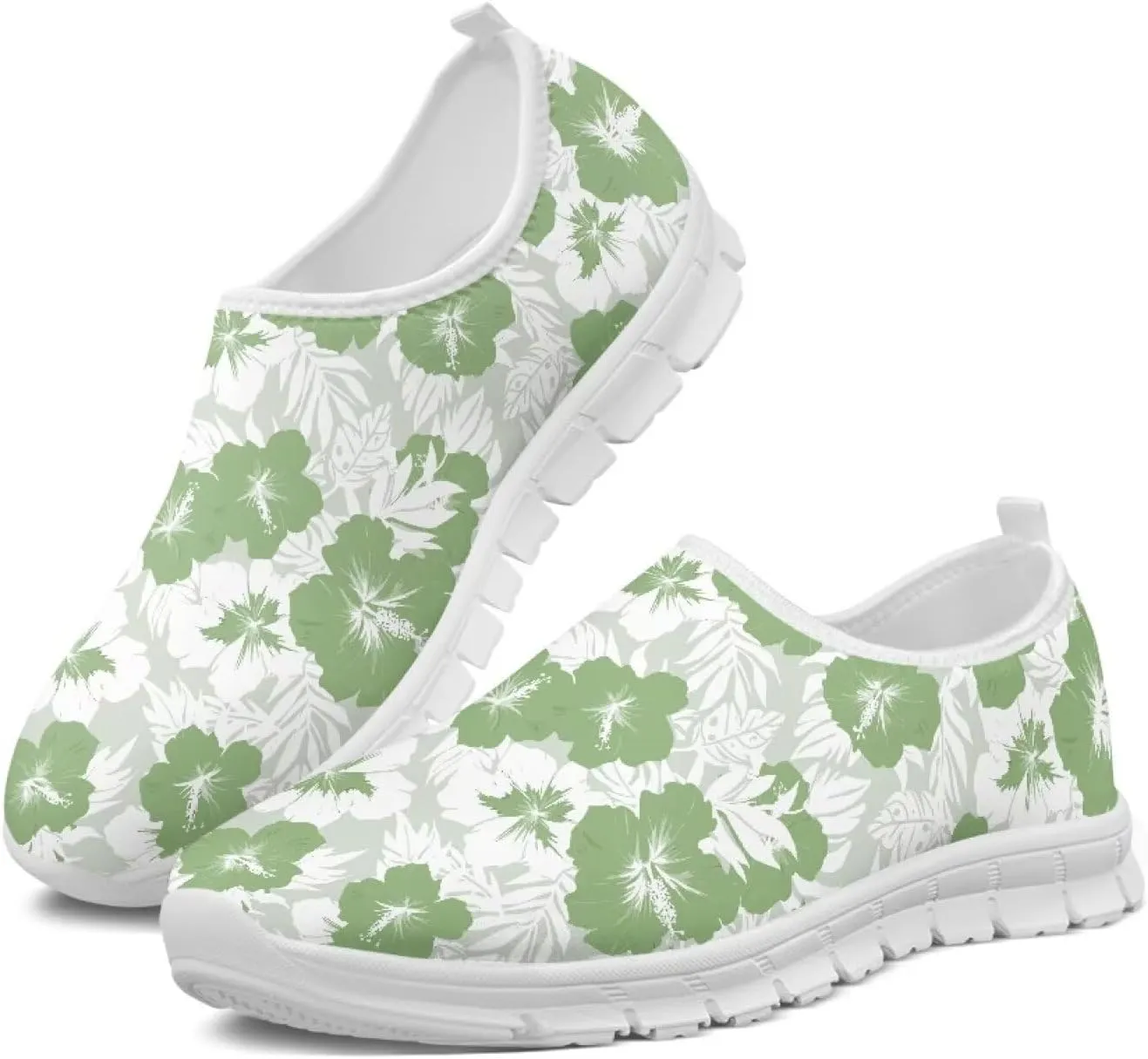 Women Low-Cut Shoes No Laces Floral Print Loafers Breathable and Non-Slip Lightweight Slip-On Casual Shoe White Sole Size 5.5-11.5