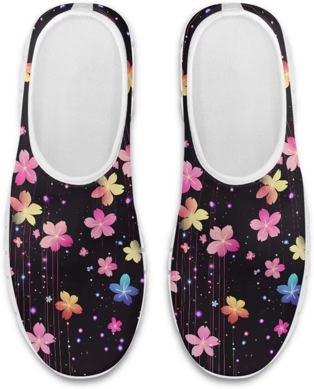 Women Low-Cut Shoes No Laces Floral Print Loafers Breathable and Non-Slip Lightweight Slip-On Casual Shoe White Sole Size 5.5-11.5