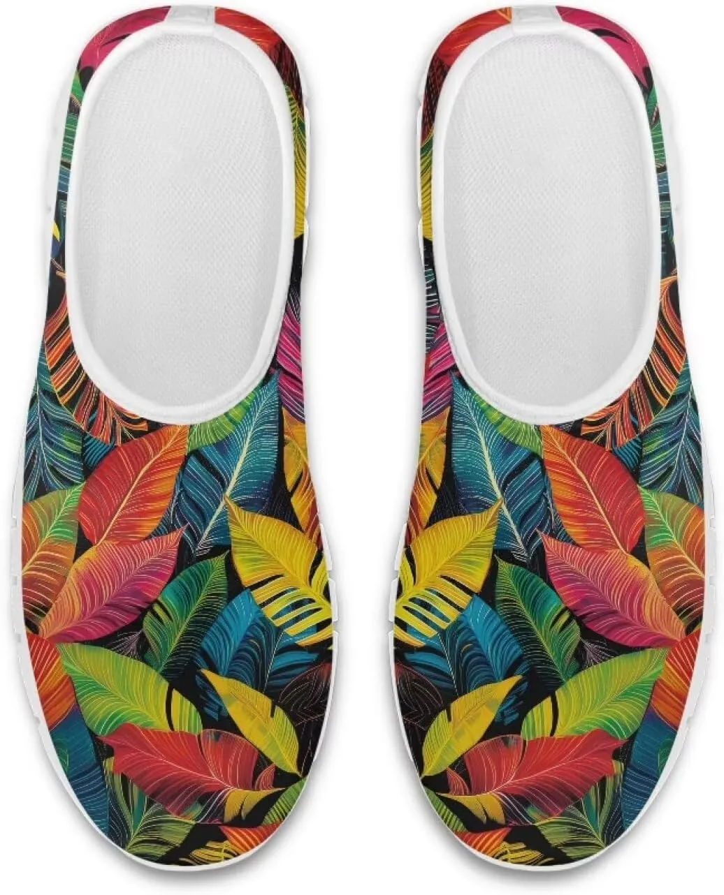 Women Low-Cut Shoes No Laces Floral Print Loafers Breathable and Non-Slip Lightweight Slip-On Casual Shoe White Sole Size 5.5-11.5