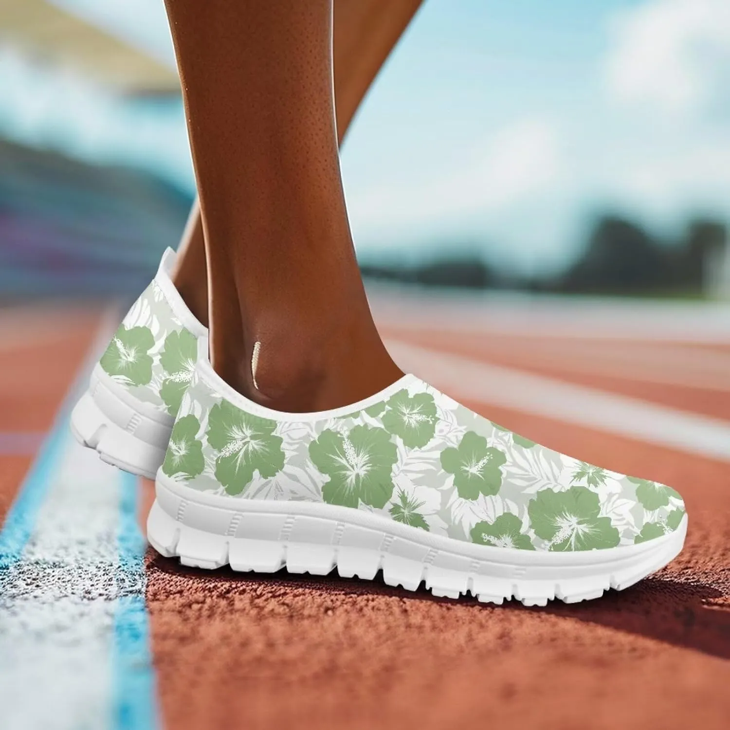 Women Low-Cut Shoes No Laces Floral Print Loafers Breathable and Non-Slip Lightweight Slip-On Casual Shoe White Sole Size 5.5-11.5