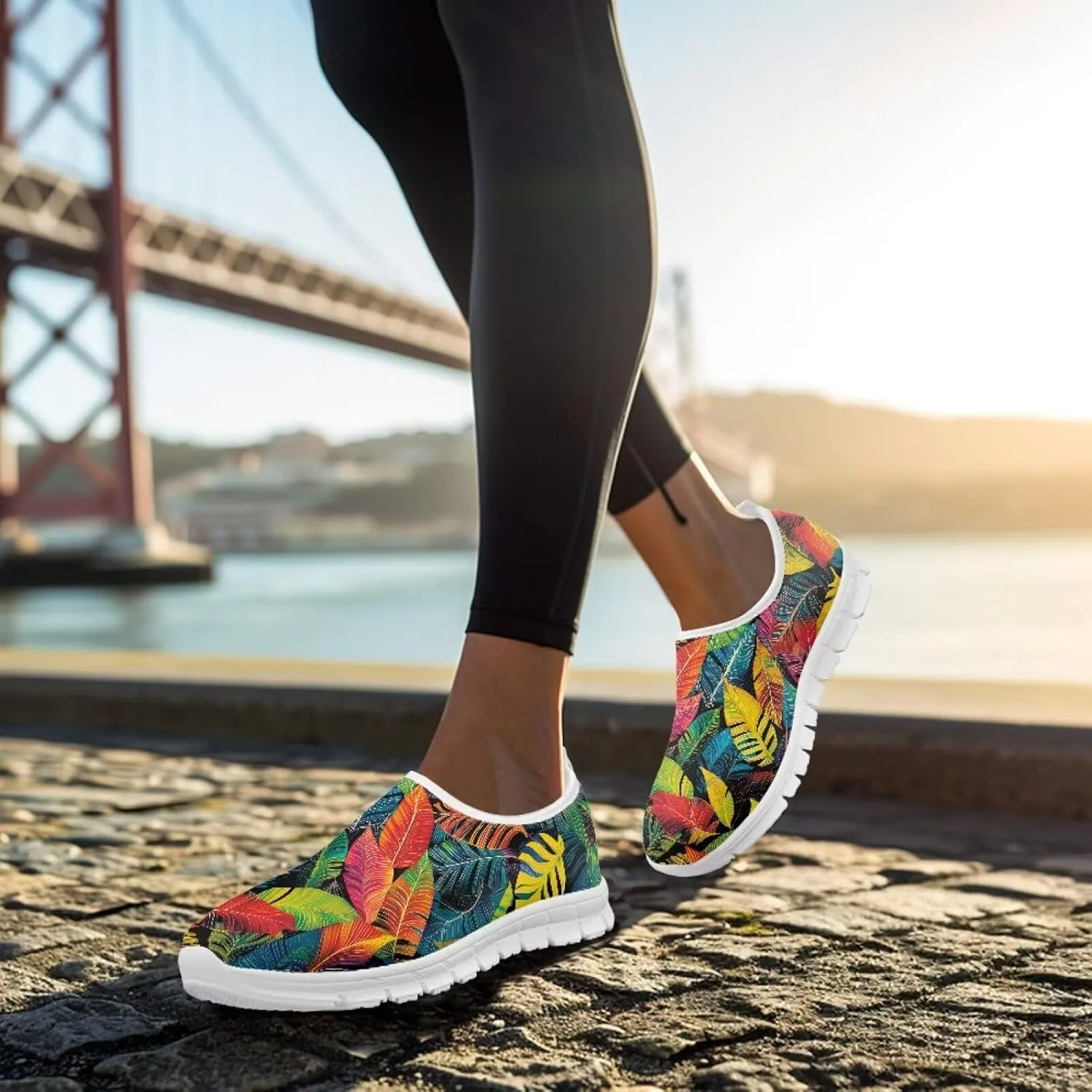 Women Low-Cut Shoes No Laces Floral Print Loafers Breathable and Non-Slip Lightweight Slip-On Casual Shoe White Sole Size 5.5-11.5