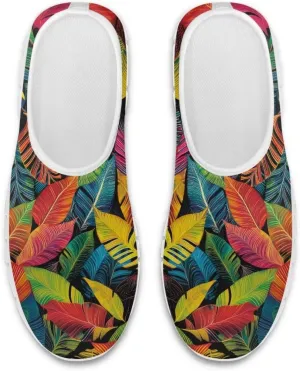 Women Low-Cut Shoes No Laces Floral Print Loafers Breathable and Non-Slip Lightweight Slip-On Casual Shoe White Sole Size 5.5-11.5