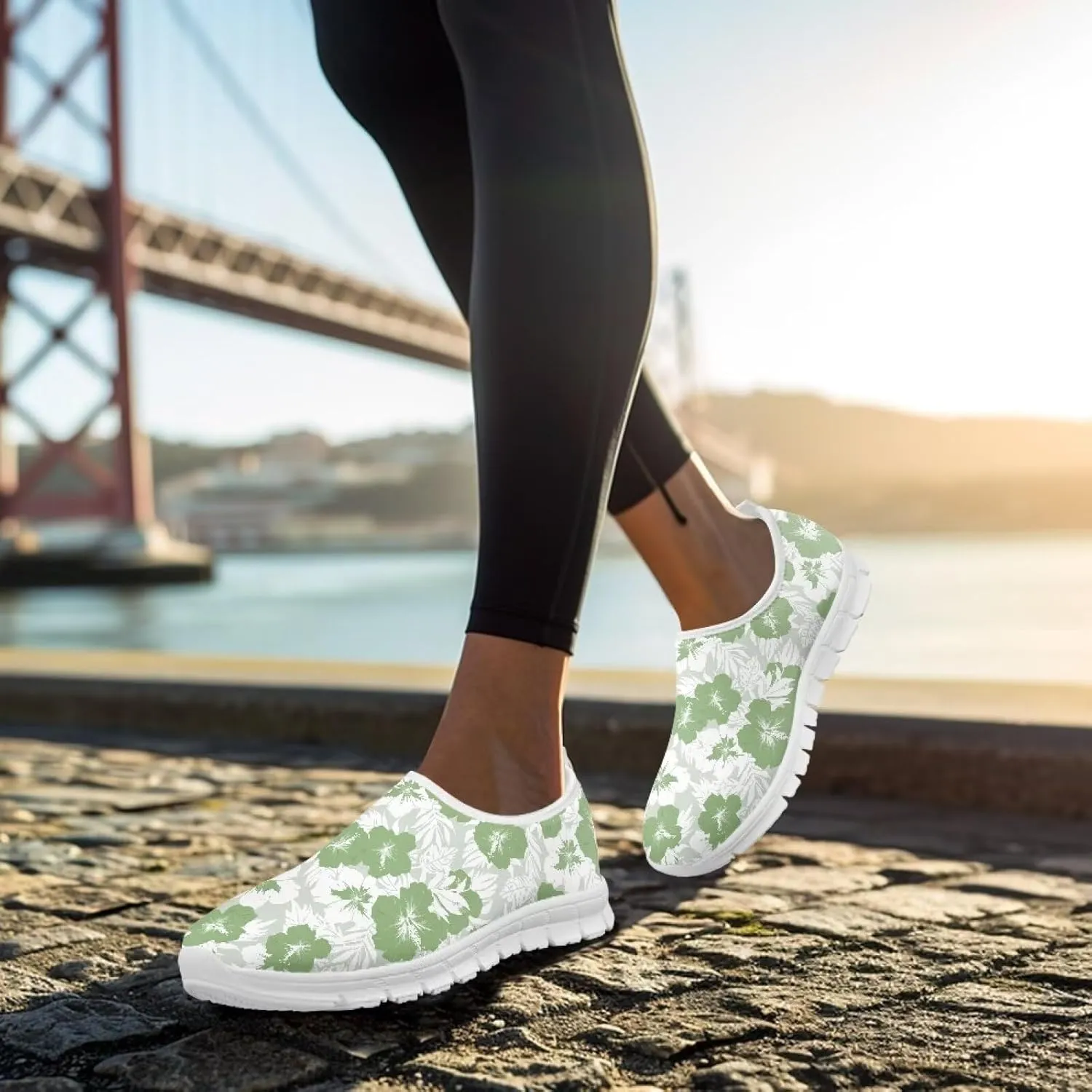 Women Low-Cut Shoes No Laces Floral Print Loafers Breathable and Non-Slip Lightweight Slip-On Casual Shoe White Sole Size 5.5-11.5